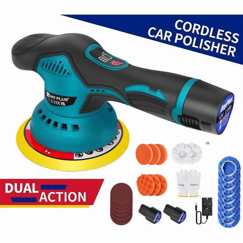 LUCIDATRICE ROTORBITALE 2 BATTERIE 12 V 2000 MAH 8 VELOCITÀ LEVIGATRICE PER AUTO