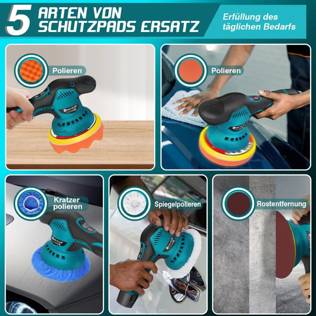 LUCIDATRICE ROTORBITALE 2 BATTERIE 12 V 2000 MAH 8 VELOCITÀ LEVIGATRICE PER AUTO