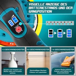 LUCIDATRICE ROTORBITALE 2 BATTERIE 12 V 2000 MAH 8 VELOCITÀ LEVIGATRICE PER AUTO