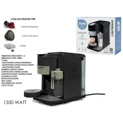 MACCHINA DA CAFFÈ CON MONTALATTE 3 IN 1 1350W MULTIFUNZIONE ADATTATORI PER CAPSULE CIALDE