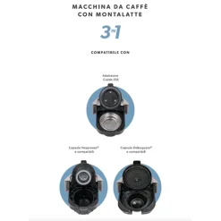 MACCHINA DA CAFFÈ CON MONTALATTE 3 IN 1 1350W MULTIFUNZIONE ADATTATORI PER CAPSULE CIALDE