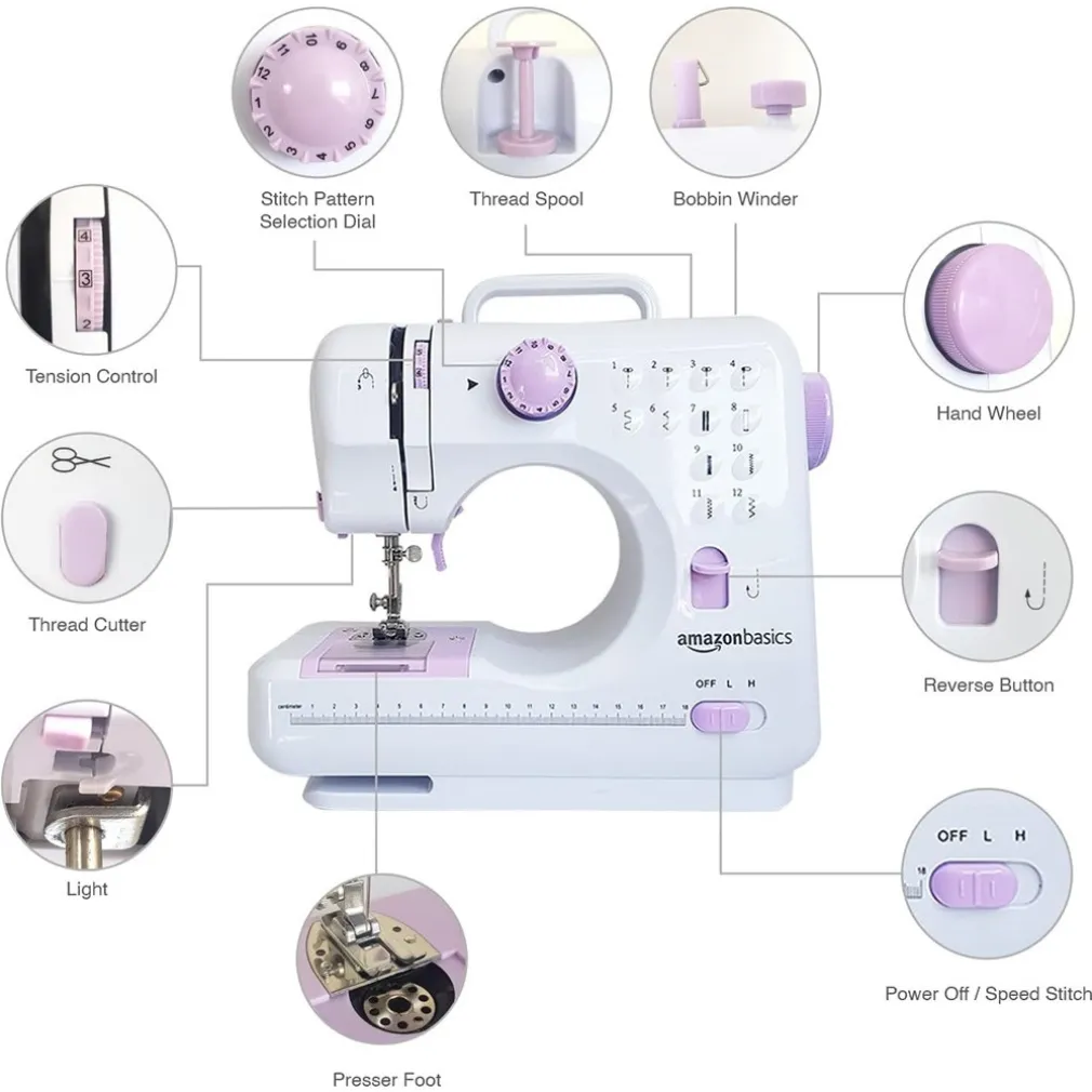 MACCHINA DA CUCIRE PORTATILE CON 12 PUNTI USO DOMESTICO SISTEMA CON 2 VELOCITÀ DI CUCITO