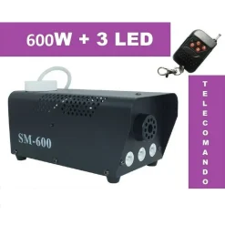 MACCHINA FUMO FOG TELECOMANDO EFFETTI LUCE 600 W WATT 3 LED NEBBIA DISCOTECA