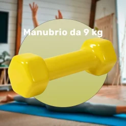 MANUBRIO SINGOLO 9 KG IN VINILE ALLENAMENTO ESERCIZI CASA PALESTRA WORKOUT FIT
