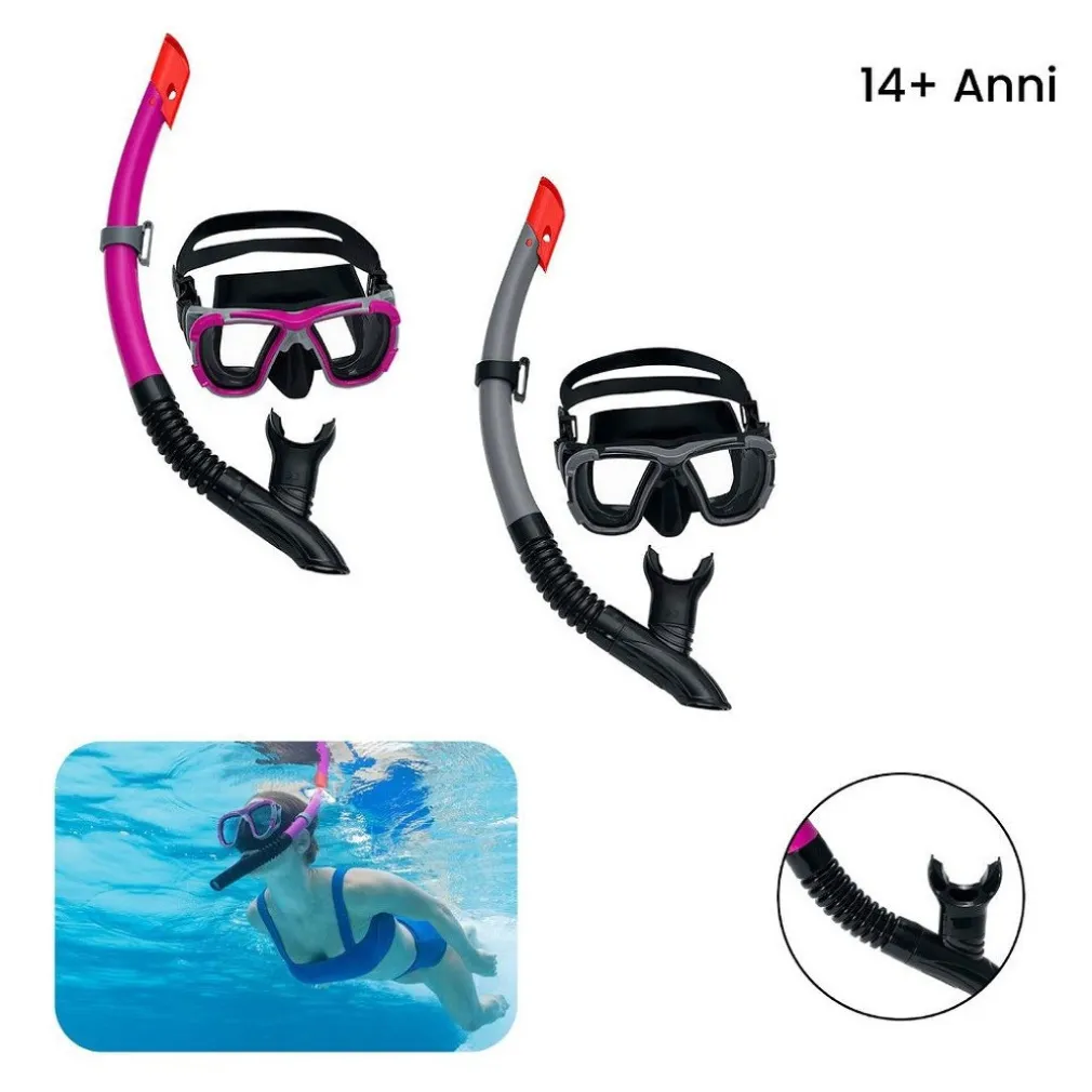 MASCHERA DA SUB MOD. INSPIRA PRO SNORKEL CON RESPIRATORE COLORI ASSORTITI 24021