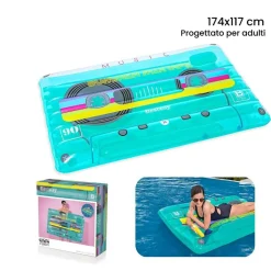 MATERASSINO GONFIABILE RETRO BEATS FASHION CASSETTA 174X117CM PORTAOGGETTI 43649