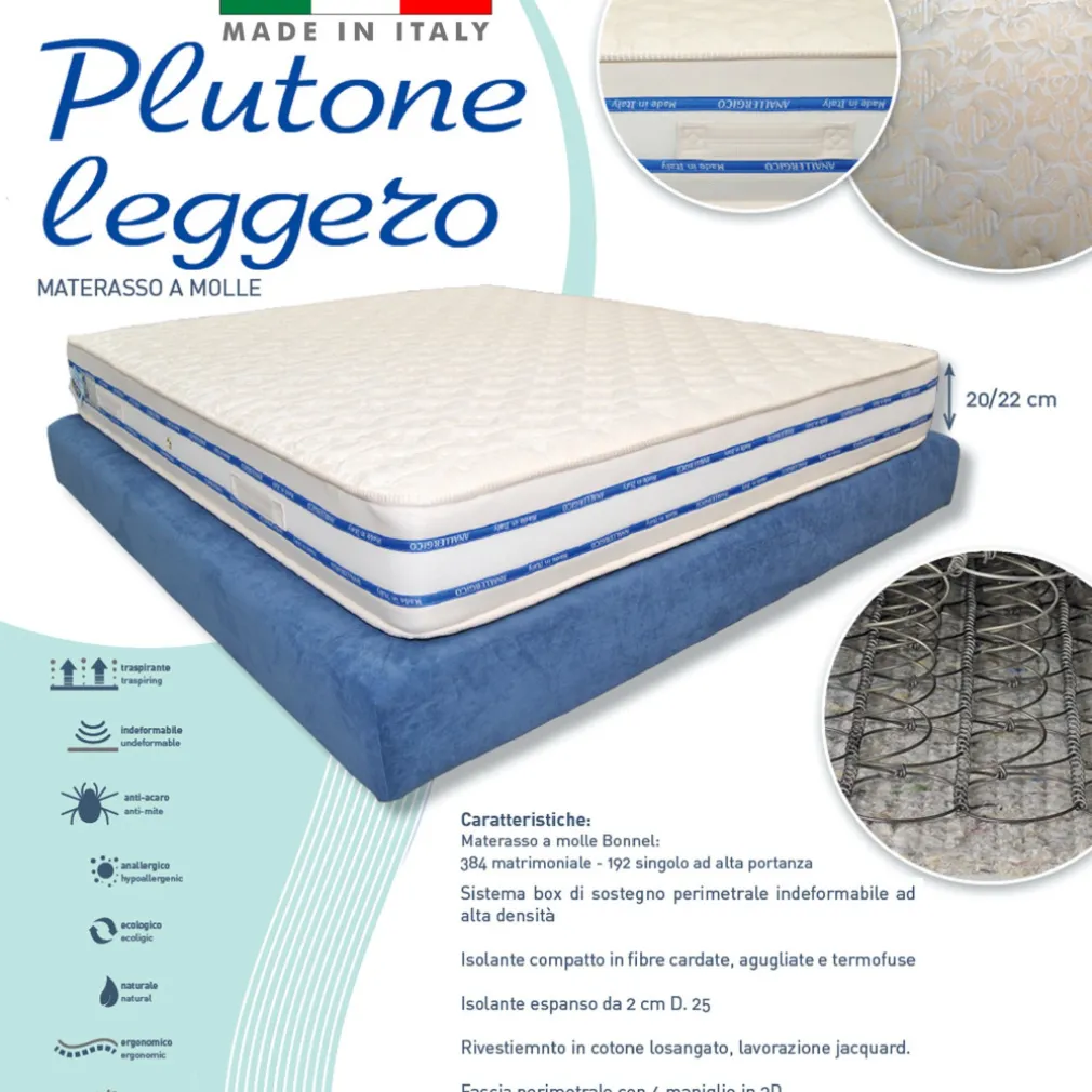 MATERASSO 120X190 ALTO 22 CM A MOLLE ORTOPEDICO ANALLERGICO ANTIACARO MADE ITALY