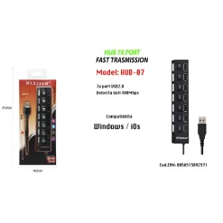 MAXTECH HUB-07 USB 2.0 A 7 PORTE AD ALTA VELOCITÀ ON/OFF INTERRUTTORE PER WINDOS MACOS