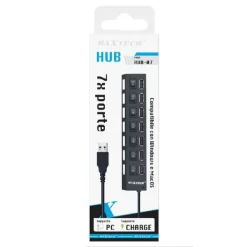 MAXTECH HUB-07 USB 2.0 A 7 PORTE AD ALTA VELOCITÀ ON/OFF INTERRUTTORE PER WINDOS MACOS