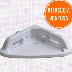 MENSOLA ANGOLARE PER DOCCIA BAGNO PORTAOGGETTI ATTACCO A VENTOSA 34 X 31 CM