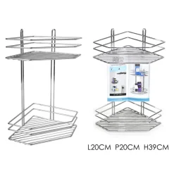 MENSOLA ANGOLARE SCAFFALE 2 RIPIANI ORGANIZZATORE BAGNO PORTASAPONE DOCCIA IN METALLO