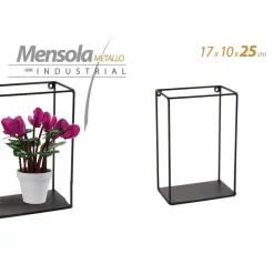 MENSOLA BACHECA PARETE RETTANGOLARE IN METALLO 17X10X25CM NERO INDUSTRIAL 822179