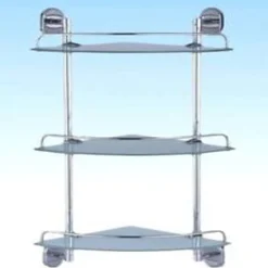 MENSOLA DA BAGNO ANGOLARE A 3 LIVELLI RIPIANI METALLO VETRO ARREDO CASA