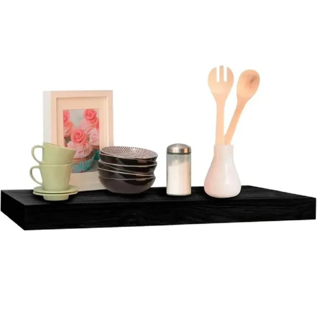 MENSOLA DA PARETE IN LEGNO MDF 80X23,5X3,8CM PENSILE SCAFFALE A MURO STAFFE NERO