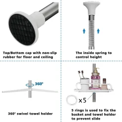 MENSOLA DOCCIA ANGOLARE TELESCOPICO BAGNO 4 RIPIANI 1 PORTASCIUGAMANI 95-305CM BIANCO