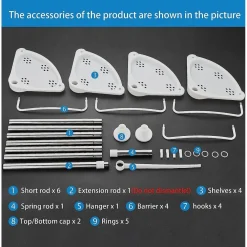 MENSOLA DOCCIA ANGOLARE TELESCOPICO BAGNO 4 RIPIANI 1 PORTASCIUGAMANI 95-305CM BIANCO