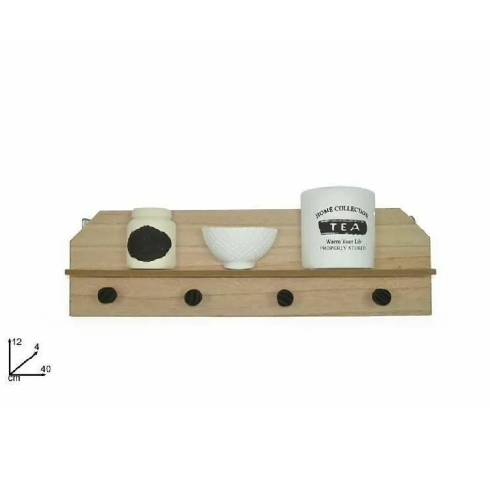MENSOLA IN LEGNO DA PARETE RIPIANO CON 4 APPENDINI DECORAZIONE CASA 12X40X4 CM