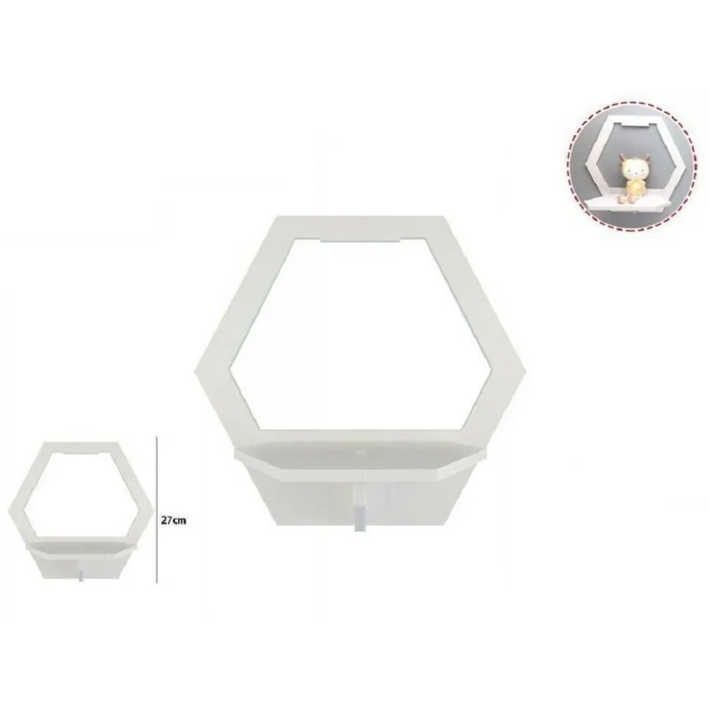 MENSOLA LEGNO BIANCO ESAGONALE 27CM ARREDO CASA CAMERETTA 70200 SCAFFALE PARETE