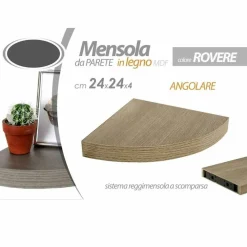 MENSOLA PARETE ANGOLARE SCAFFALE RIPIANO AD ANGOLO IN LEGNO MDF ROVERE 24 X 4 CM