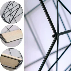 MENSOLA PARETE ESAGONALE 1 RIPIANO DESIGN MODERNO SCAFFALE LEGNO MDF METALLO NERO