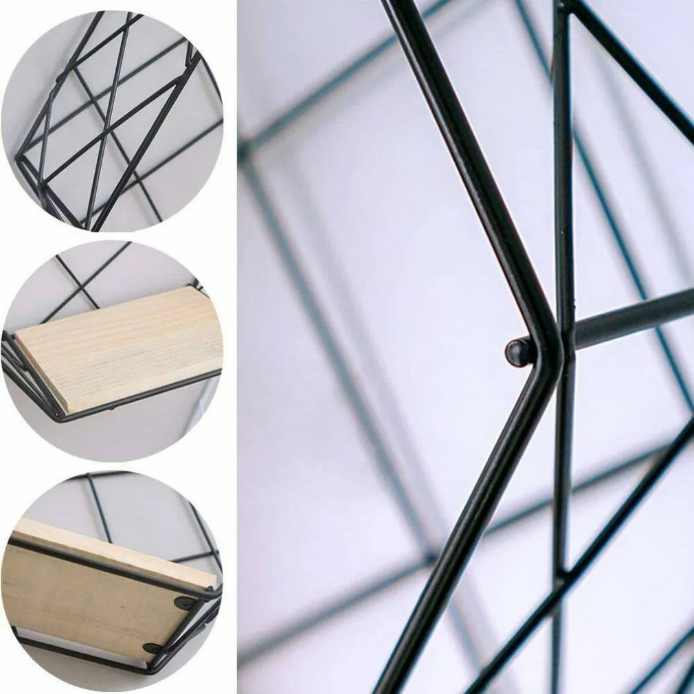 MENSOLA PARETE ESAGONALE 1 RIPIANO DESIGN MODERNO SCAFFALE LEGNO MDF METALLO NERO