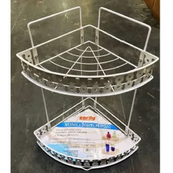 MENSOLA PER DOCCIA ANGOLARE 2 RIPIANI PORTA OGGETTI BAGNO METALLO BIANCO 79303