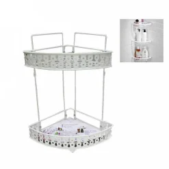 MENSOLA PER DOCCIA ANGOLARE 2 RIPIANI PORTA OGGETTI BAGNO METALLO BIANCO 79303