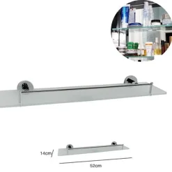 MENSOLA VETRO PER BAGNO IN ACCIAIO 50x15CM CON FISSAGGIO A PARETE MURO ELLITTICA