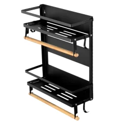 MENSOLE PIEGHEVOLI MAGNETICHE DA CUCINA CON GANCI SUPPORTO PORTAROTOLI IN METALLO LEGNO