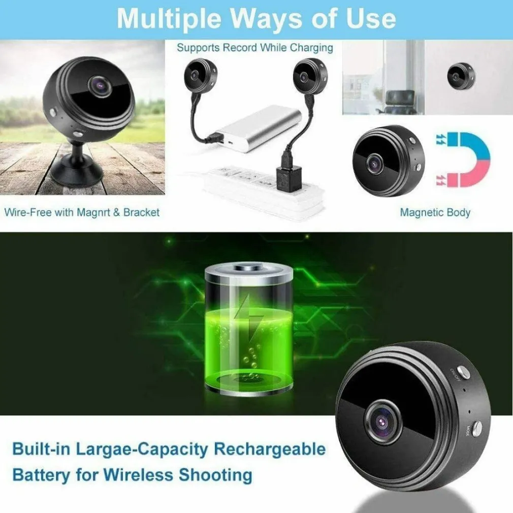 MICRO CAMERA 1080P HD WIFI MINI IP TELECAMERA NASCOSTA VIDEOCAMERA MAGNETICA A9