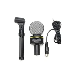 MICROFONO A CONDENSATORE DA TAVOLO AUDIO QY-930 CON SUPPORTO TREPPIEDE PC LAPTOP
