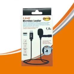MICROFONO LAVALIER CON CLIP COLLETTO BAVERO SMARTPHONE TYPE-C TIPO C 1.5MT TM7778