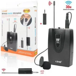 MICROFONO LAVALIER CON CLIP WIRELESS AMPLIFICATORE VOCALE PORTATILE VHF 30MT W736