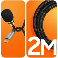MICROFONO LAVALIER LIGHTNING SUONO OMNIDIREZIONALE A 360° CAVO 2 METRI LT3542M