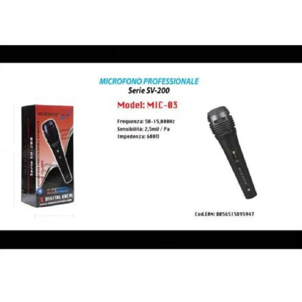 MICROFONO PROFESSIONALE UNIDIREZIONALE DINAMICO KARAOKE SV-200 MAXTECH MIC-03