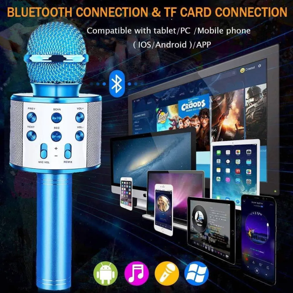 MICROFONO SPEAKER PORTATILE WIRELESS BLUETOOTH KARAOKE CON CASSA INTEGRATA GIOCO