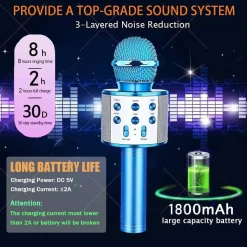 MICROFONO SPEAKER PORTATILE WIRELESS BLUETOOTH KARAOKE CON CASSA INTEGRATA GIOCO