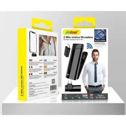 MICROFONO WIRELESS SENZA FILI 2,4GHZ PORTA USB C SMARTPHONE PC CON CLIP Q-HW66A