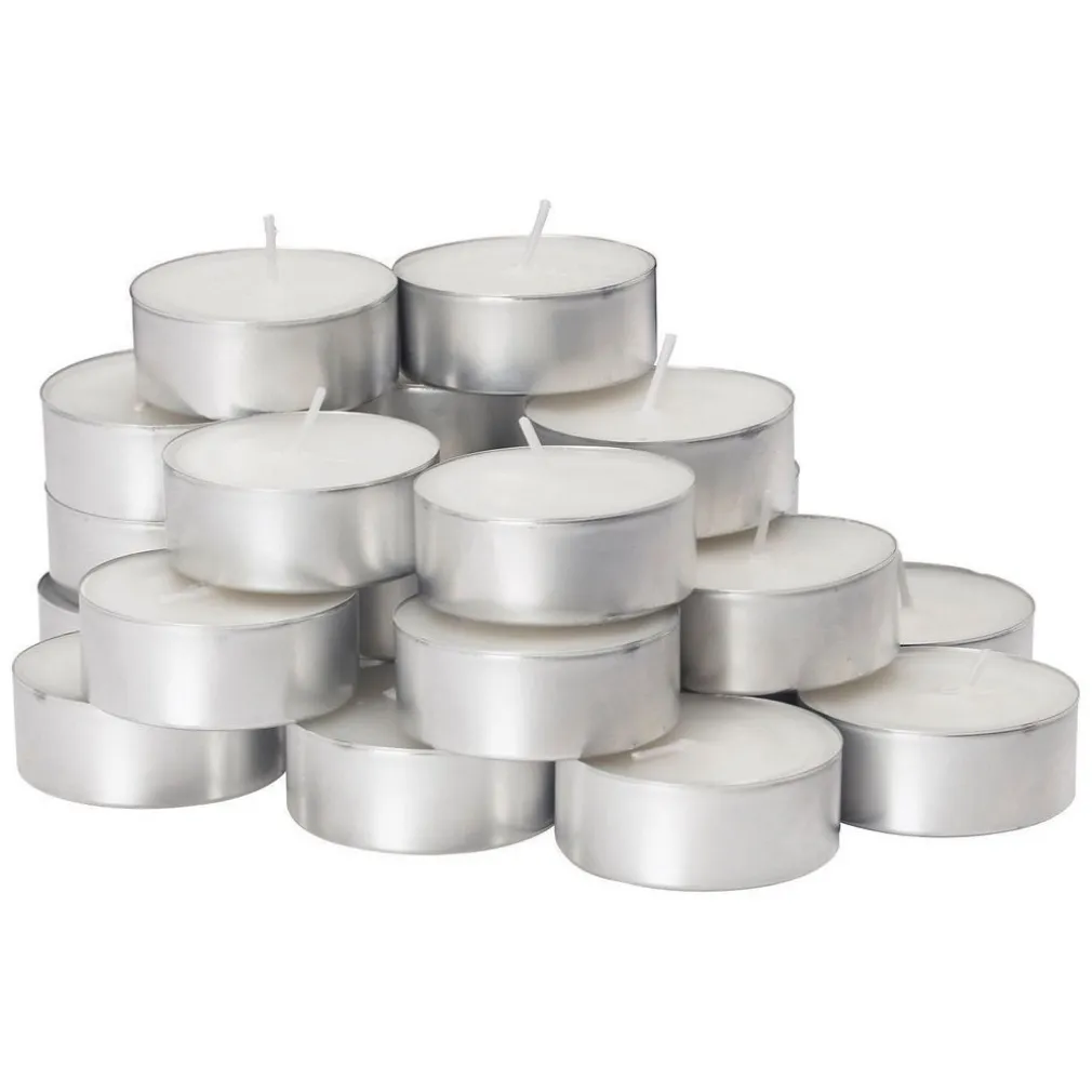 MINI CANDELE LUMINI BIANCO TEALIGHT 100PZ IN CERA NATURALE DURATA 3,5 ORE