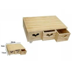 MINI CASSETTIERA 3 CASSETTI CUORE IN LEGNO NATURALE DECOUPAGE 53439A