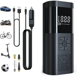 MINI COMPRESSORE AD ARIA PORTATILE GONFIATORE RICARICABILE DISPLAY LED AUTO