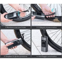 MINI COMPRESSORE AD ARIA PORTATILE GONFIATORE RICARICABILE DISPLAY LED AUTO
