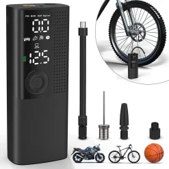 MINI COMPRESSORE PORTATILE POMPA ELETTRICA ARIA DISPLAY LCD MOTO AUTO BICI PALLA