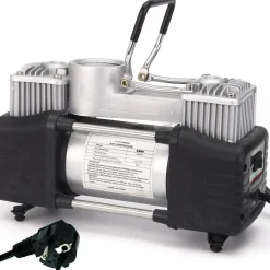 MINI COMPRESSORE PORTATILE 220 VOLT A DOPPIO CILINDRO PER AUTO MOTO + MANOMETRO