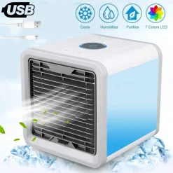 MINI CONDIZIONATORE PORTATILE DEUMIDIFICATORE A ACQUA USB VENTILATORE AUTO LED