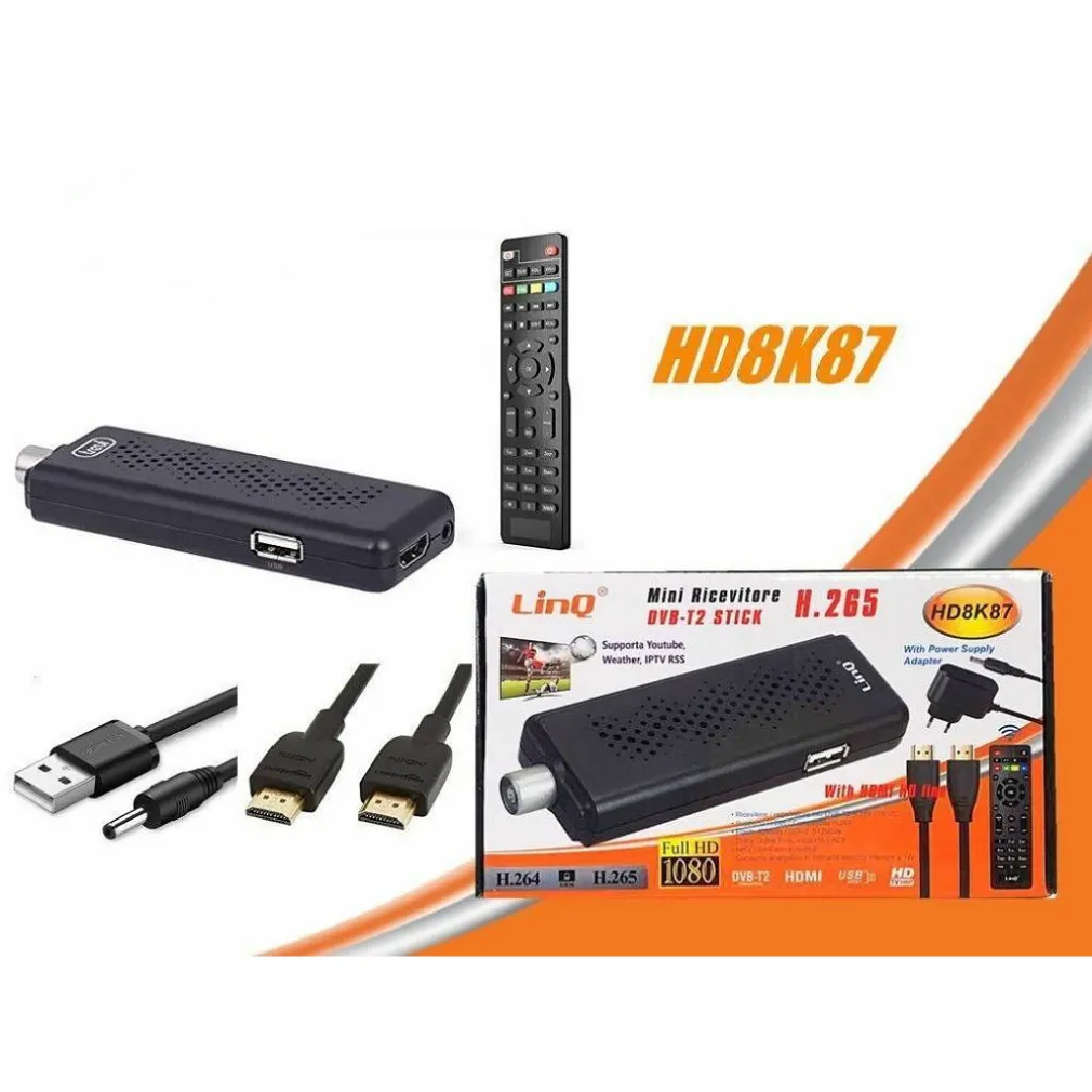 MINI DECODER DIGITALE TERRESTRE DVB-T2 DONGLE STICK HDMI HEVC H.265 1080P HD8K87