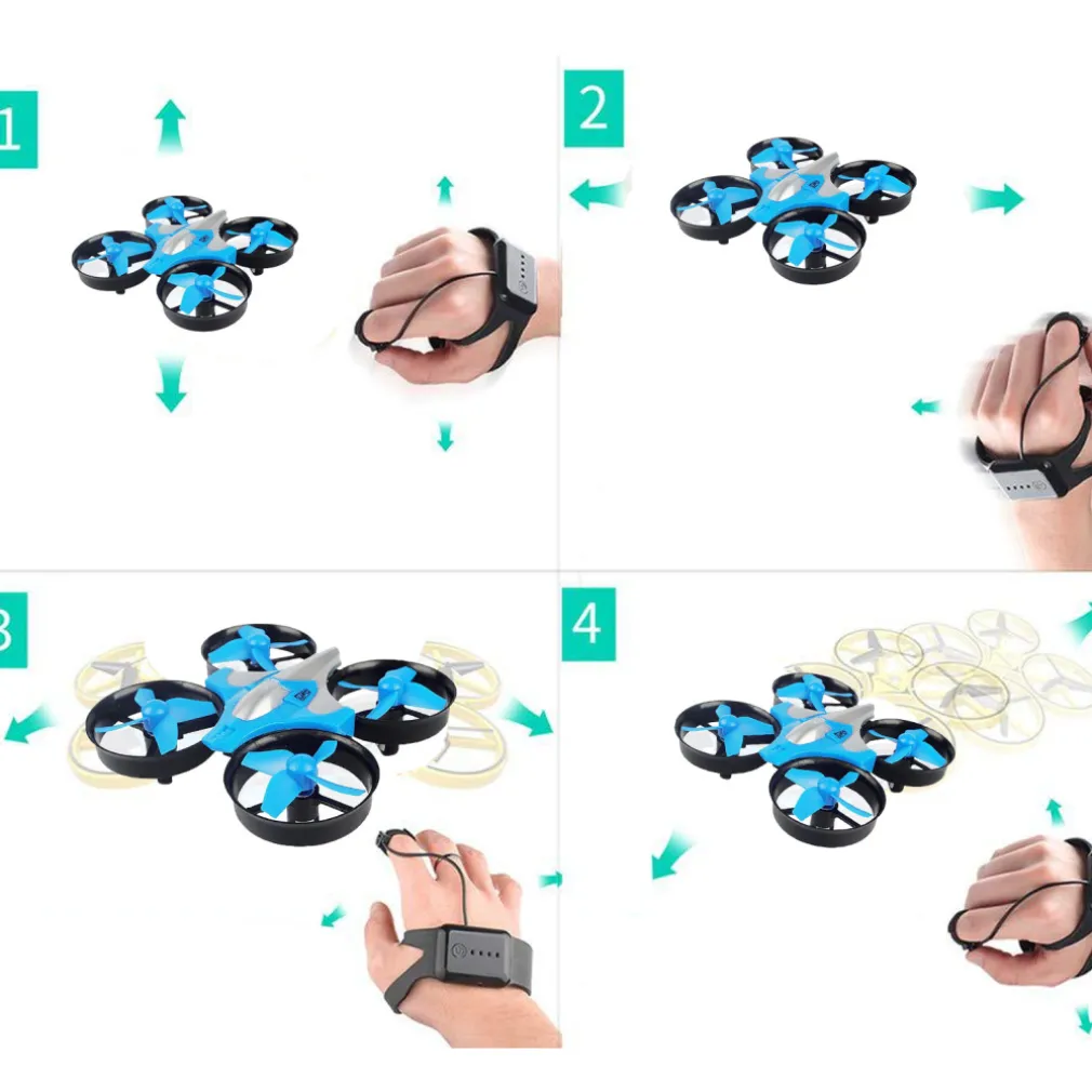 MINI DRONE QUADRICOTTERO TELECOMANDATO CON DITA MANO LUCI LED RGB GIOCO BAMBINI