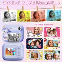 MINI MACCHINA FOTOGRAFICA PORTATILE DESIGN UNICORNO MULTIFUNZIONALE A BATTERIA PER BAMBINI