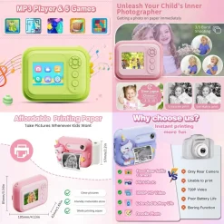 MINI MACCHINA FOTOGRAFICA PORTATILE DESIGN UNICORNO MULTIFUNZIONALE A BATTERIA PER BAMBINI