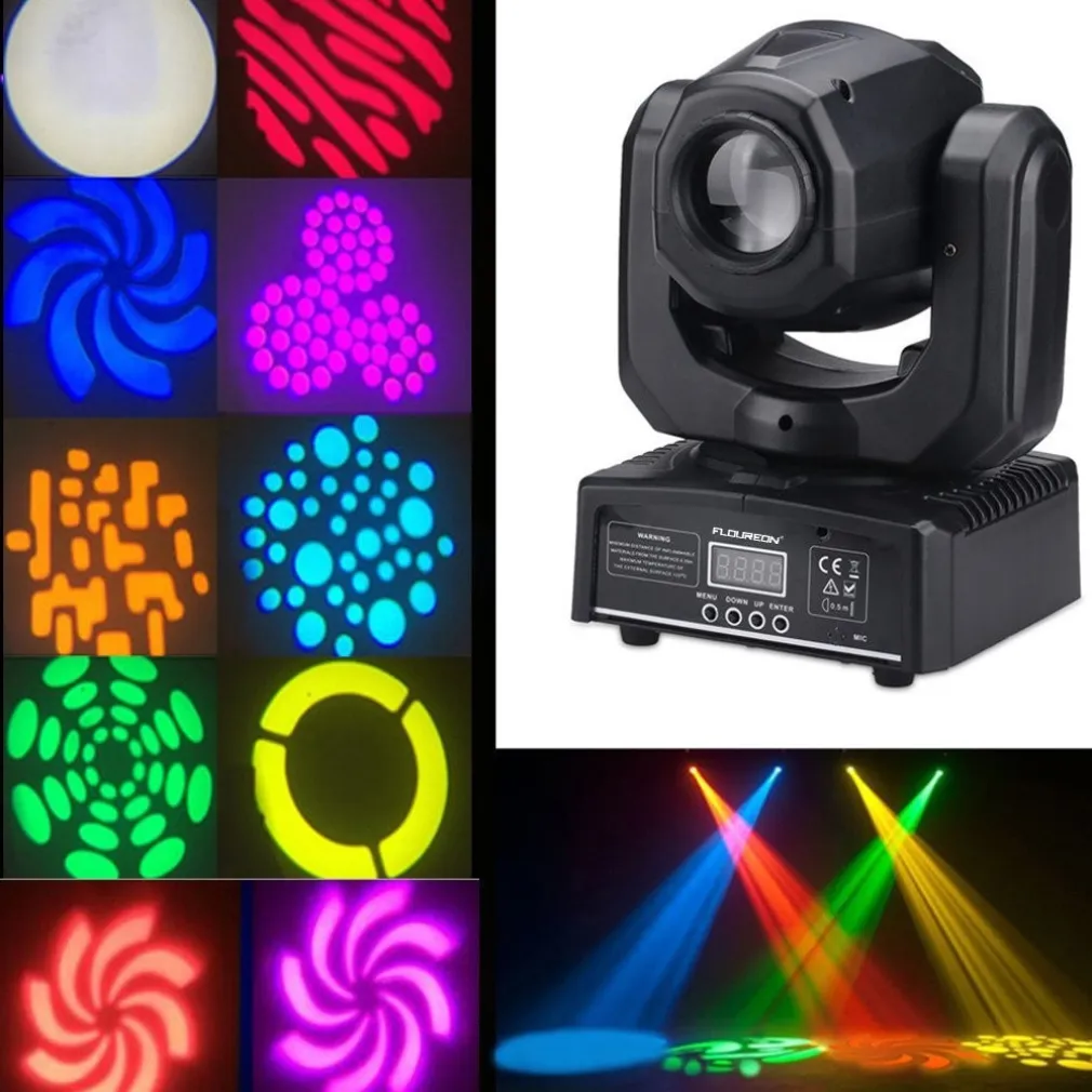 MINI MOVING HEAD LED SPOT 30W CREE GOBOS DMX SOUND DJ EFFETTI LUCE DISCO PARTY